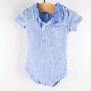 Janie and Jack Cotton Pique‎ Embroidered Bunny Collared Bodysuit Blue Sz 3-6m